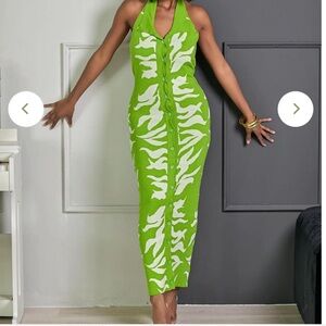 Green and White zebra Halter Dress